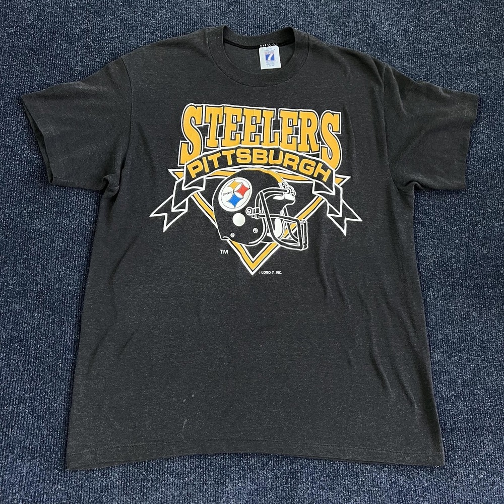 Vintage Pittsburgh Steelers Shirt Mens Large Gray NFL Football Logo 7 USA 90s